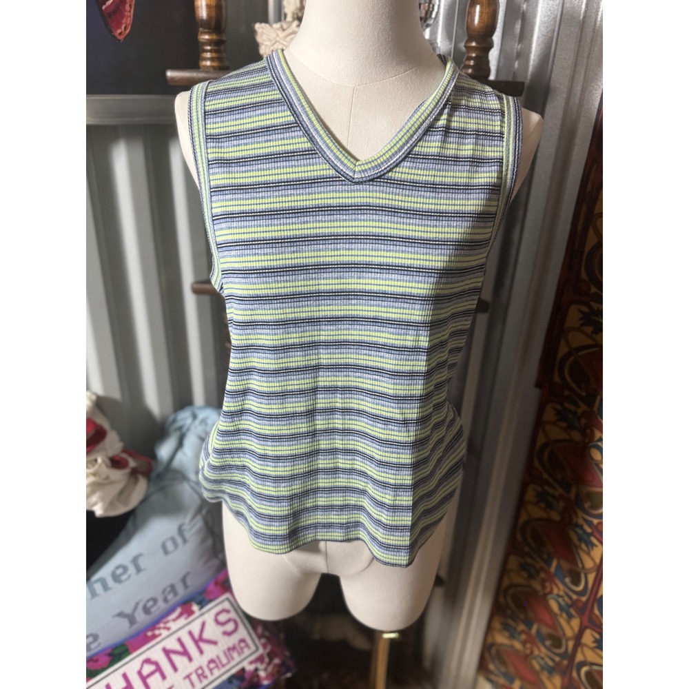 L.A. Sport Bodywear Striped‎ Tank Top V-Neck Sleeveless Casual